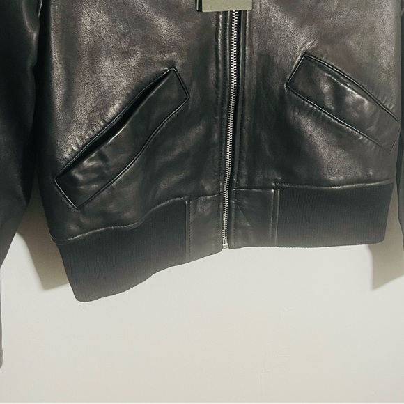 NEW All Saints Pascao Leather Bomber Jacket Black Bikercore Club Retro Outerwear - Picture 6 of 13